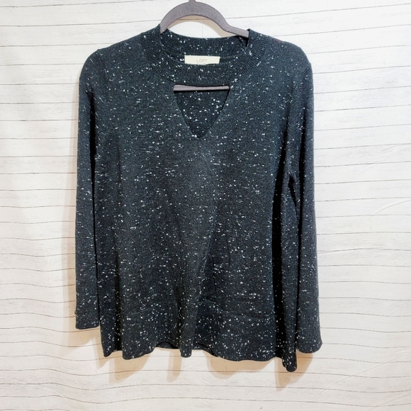 LOFT Sweaters - LOFT Choker Neck Sweater Speckled Black, sz Medium, Bell Sleeves, LIKE NEW!